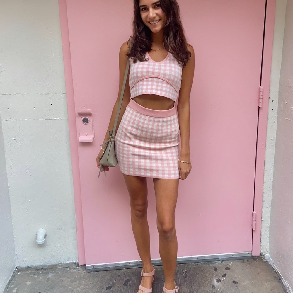Pink Gingham Skirt Set